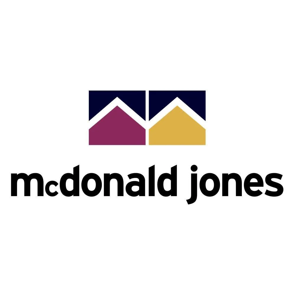 McDonald Jones logo with house icons.